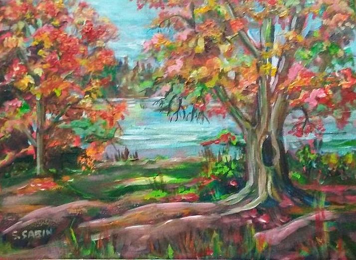 Autumn trees Painting by Saga Sabin