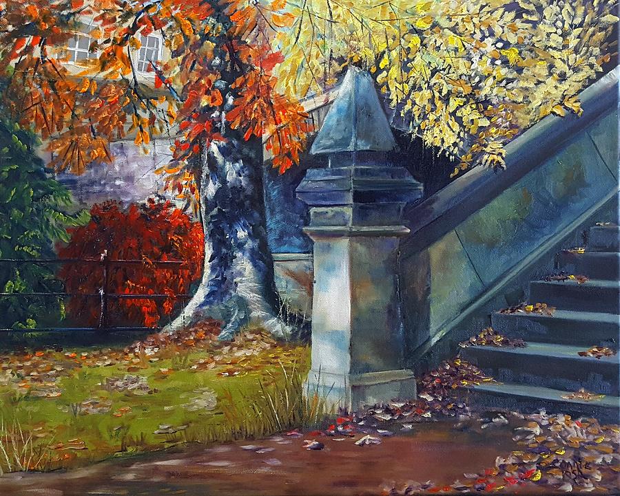Autumn under the Bridge Painting by Connie Rish