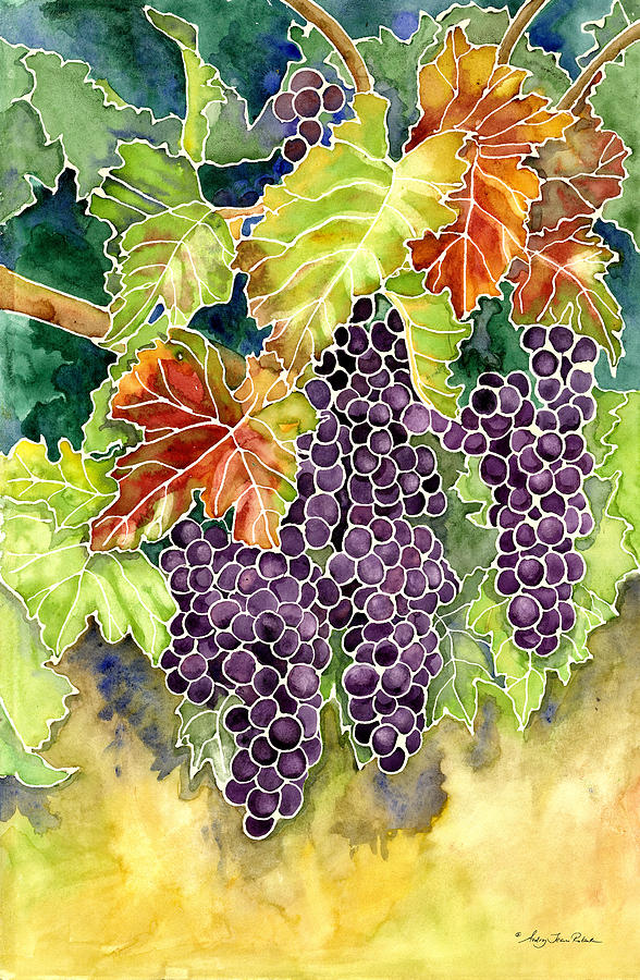 Grape Painting - Autumn Vineyard in its Glory - Batik Style by Audrey Jeanne Roberts