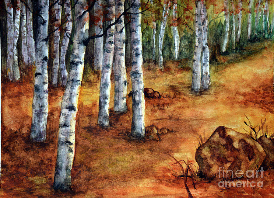 Autumn Walk in the Woods Painting by Deb Arndt