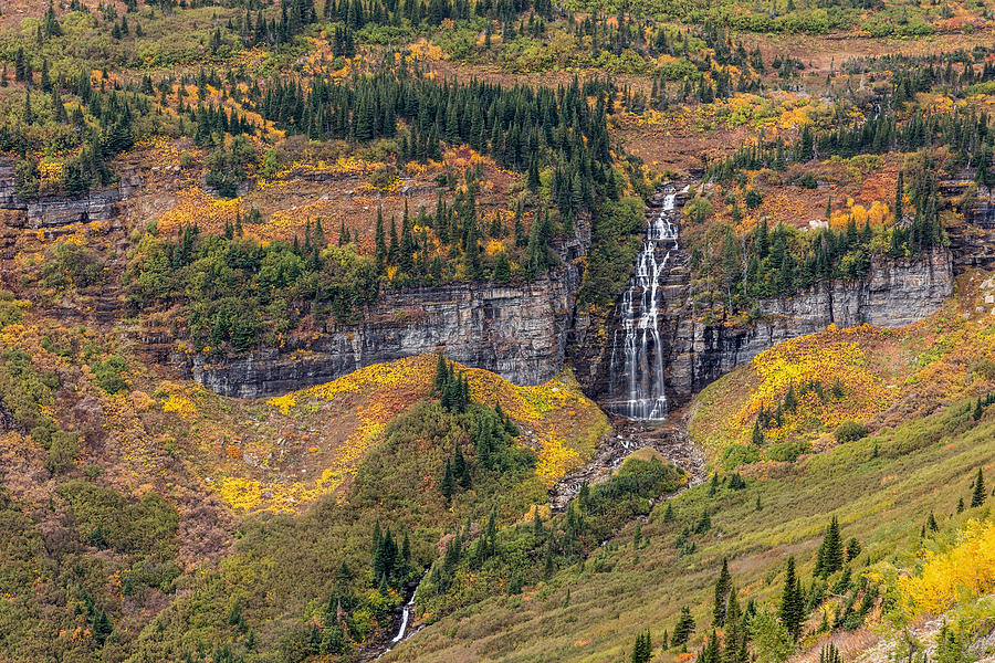 Autumn Waterfall in Glacier National Park Photograph by Pierre Leclerc Photography