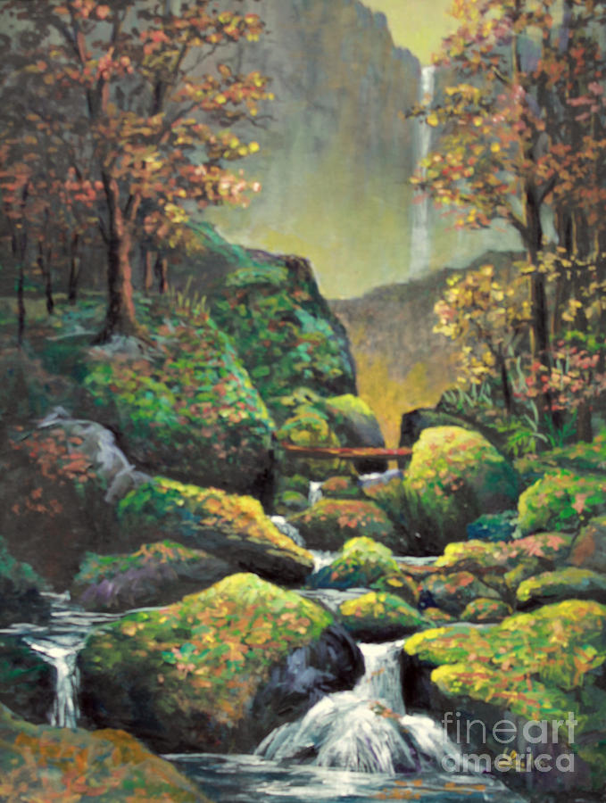 Autumn Waterfalls Painting by Lou Ann Bagnall