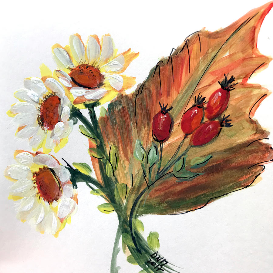 Autumn Wild Flowers Bouquet Painting by Dorothy Maier