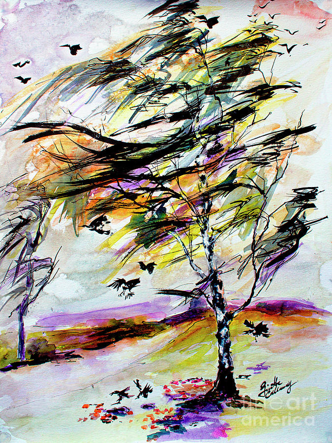 Autumn Wind and Birds  Painting by Ginette Callaway