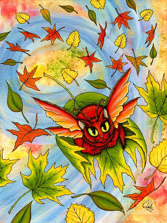 Autumn Winds Fairy Cat Painting by Carrie Hawks