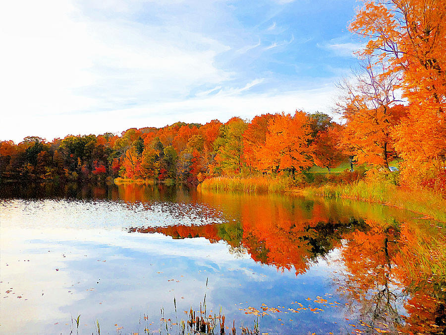 Autumn with colorful foliage and water reflection 12 Painting by Jeelan ...