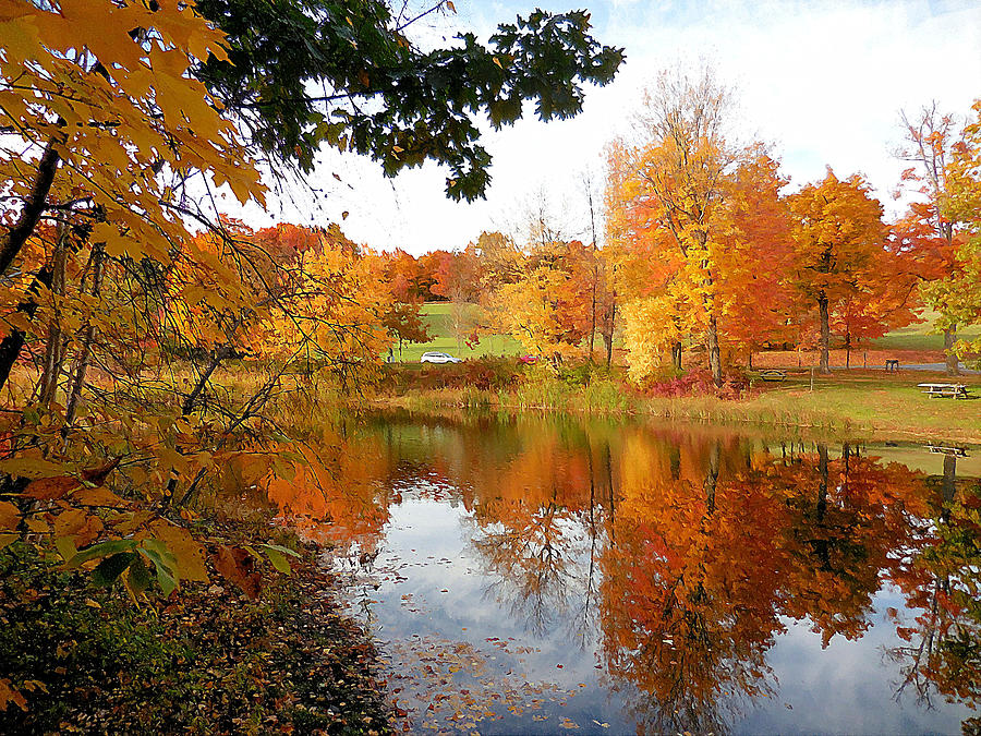 Autumn with colorful foliage and water reflection 13 Painting by Jeelan ...