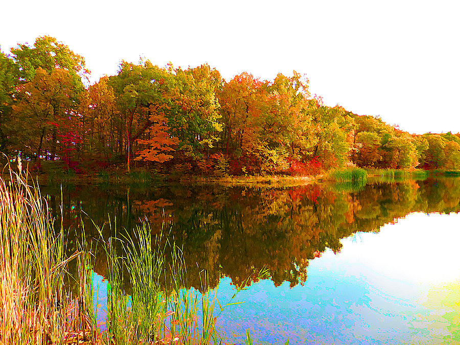 Autumn with colorful foliage and water reflection 2 Painting by Jeelan ...