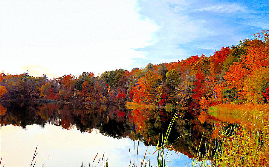 Fall Painting - Autumn with colorful foliage and water reflection 4 by Jeelan Clark