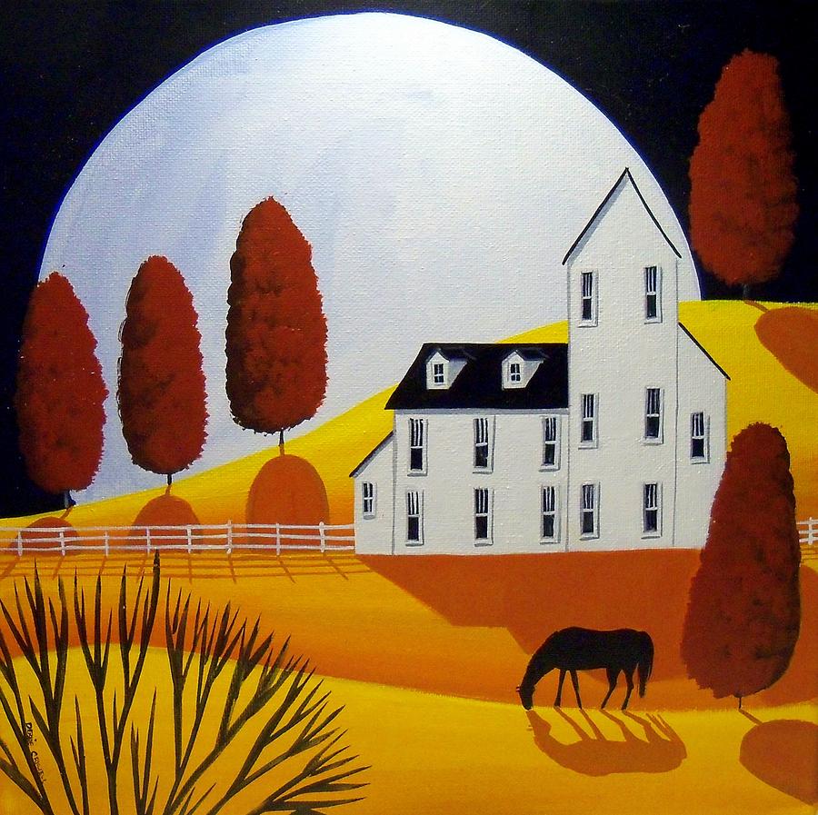 Autumn Wonder Moon - country farm folk art Painting by Debbie Criswell