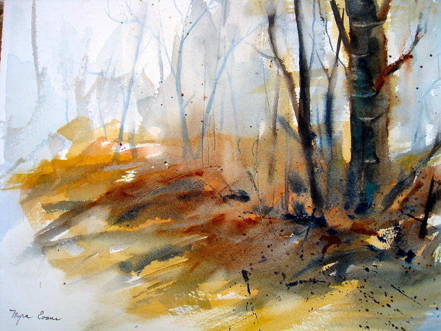 Autumn Woods Painting by Myra Evans