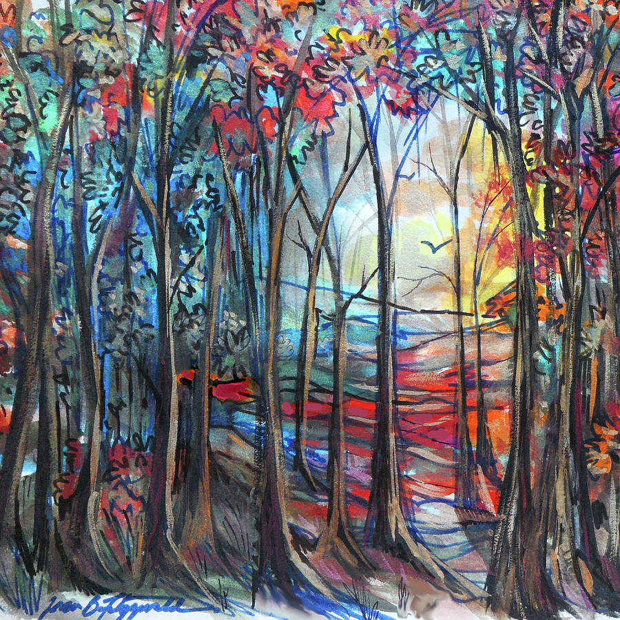 Autumn Woods Sunrise Painting by Jean Batzell Fitzgerald