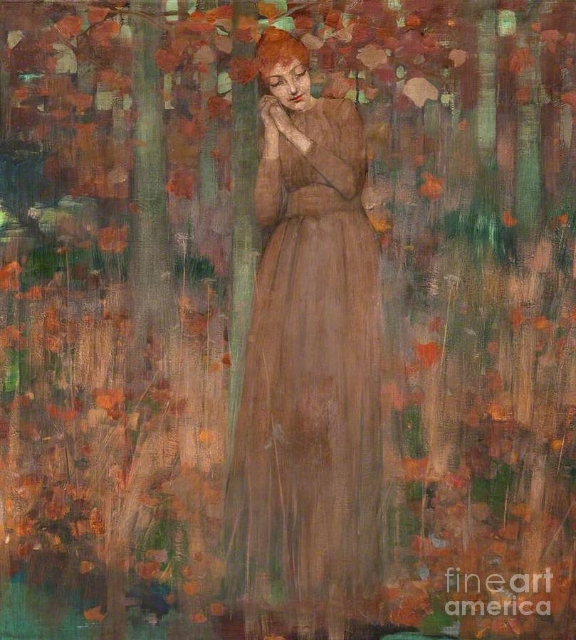 Autumn  young lady Painting by MotionAge Designs