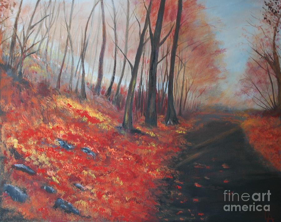 Autumns Pathway Painting by Leslie Allen