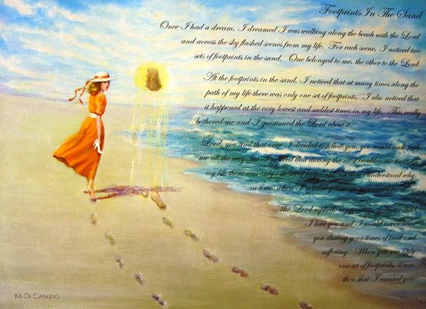 Jesus Christ Painting - AVAILABLE - Footprints in the Sand  by Jessica Evans