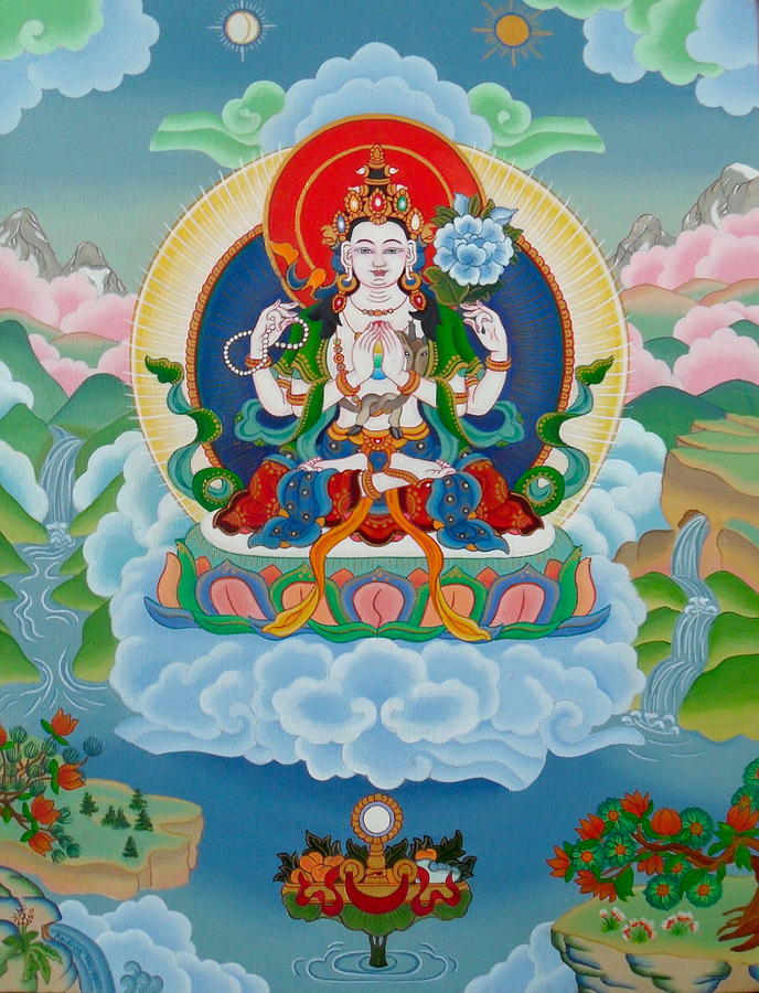 Buddha Painting - Avalokiteshvara, the Buddha of Compassion by Andrea Nerozzi