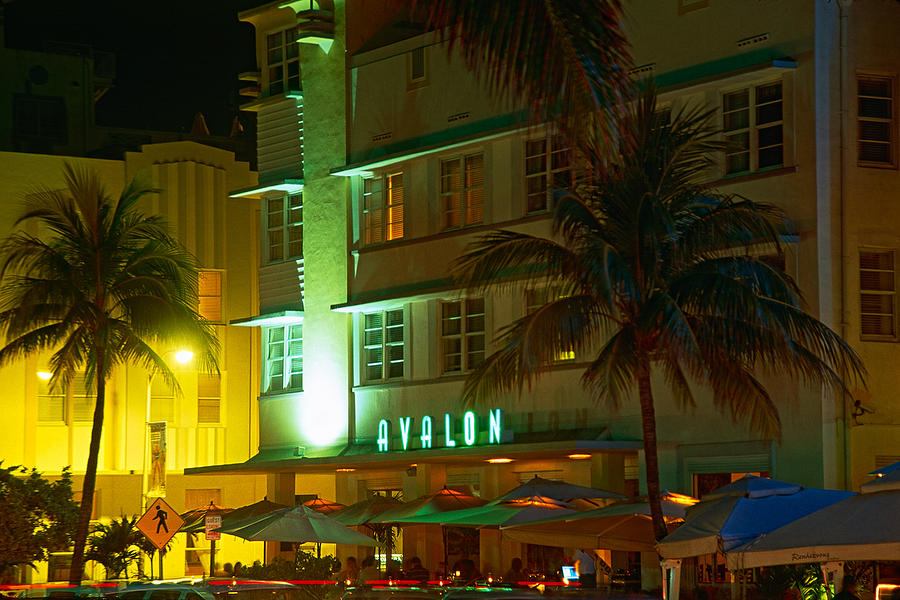 Architecture Photograph - Avalon Hotel at Night Ocean Boulevard Miami Beach Florida by George Oze