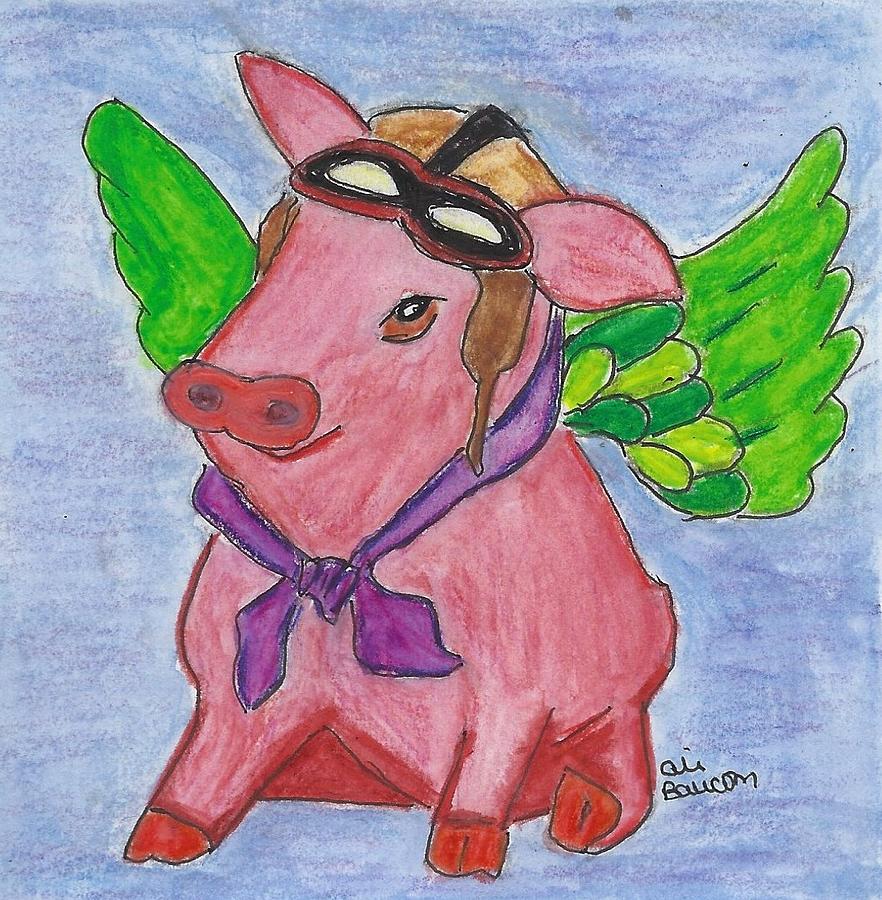 Aviator Pig Mixed Media by Ali Baucom