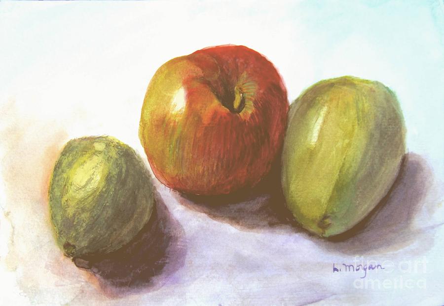 Avocado Apple and Pear Painting by Laurie Morgan