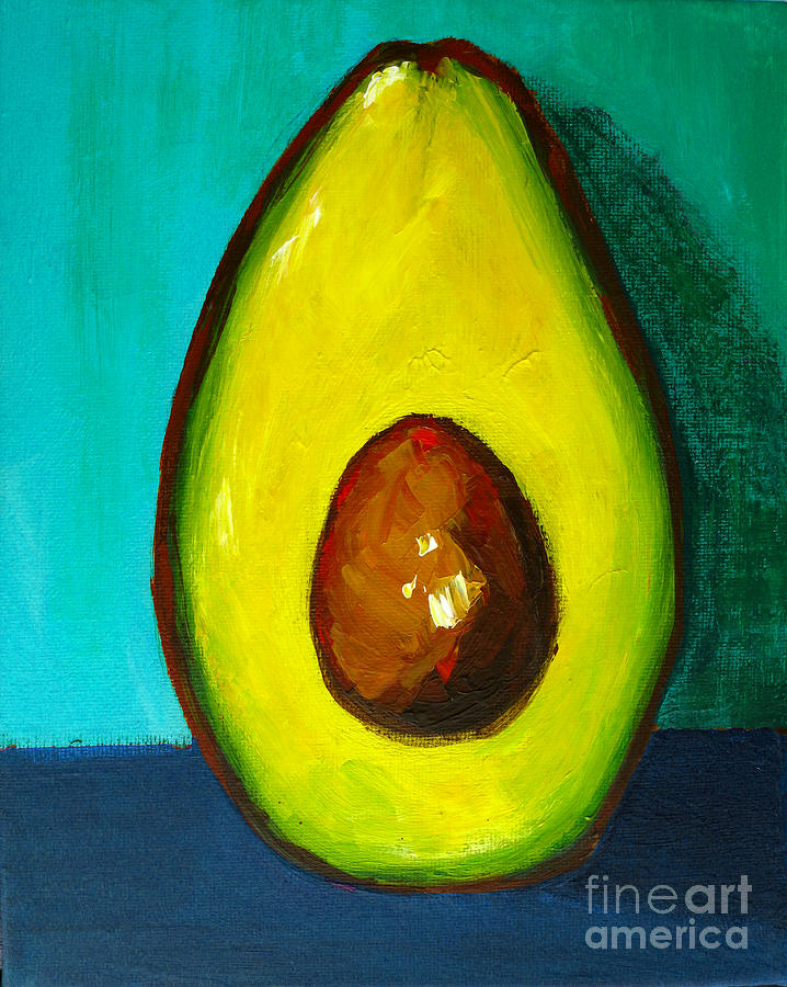 Avocado Modern Art, Kitchen Decor, Aqua background Painting by Patricia Awapara