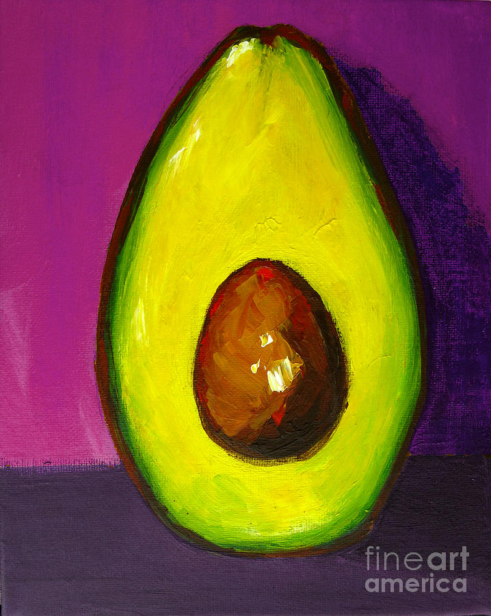 Fruit Painting - Avocado Modern Art, Kitchen Decor, purple Background by Patricia Awapara