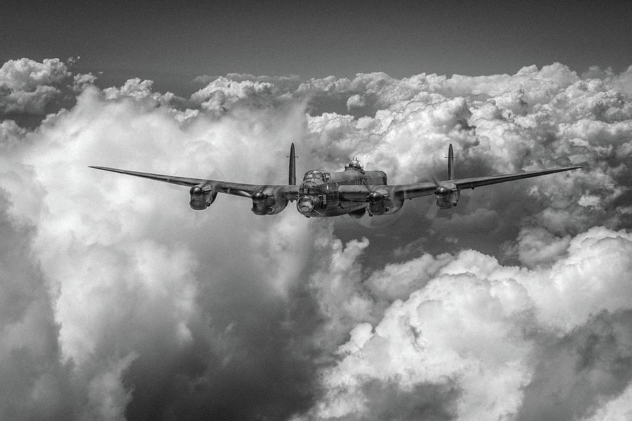Avro Lancaster above clouds BW version Photograph by Gary Eason