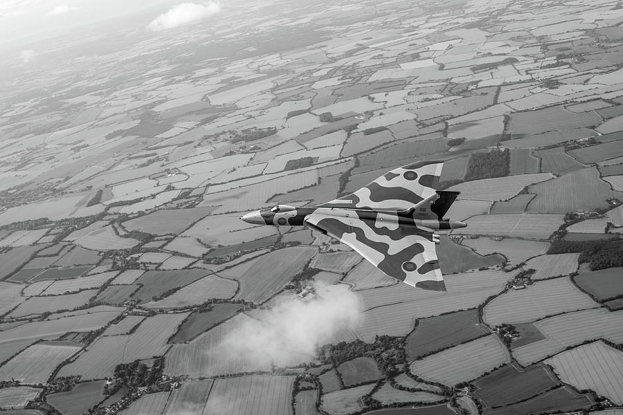 Avro Vulcan over Essex black and white version Photograph by Gary Eason