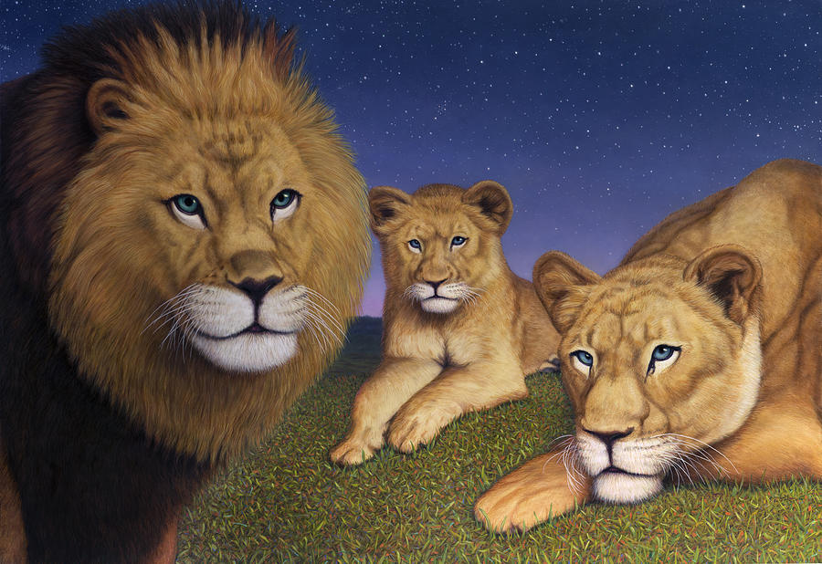 Lion Painting - Awakening Pride by James W Johnson