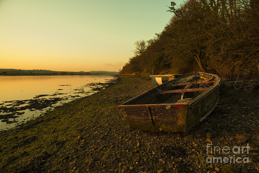 Sunset Photograph - Axe estuary boat  by Rob Hawkins