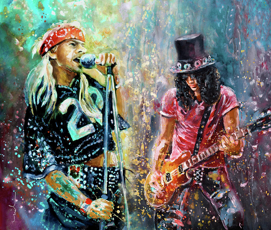 Axl Rose And Slash Painting by Miki De Goodaboom