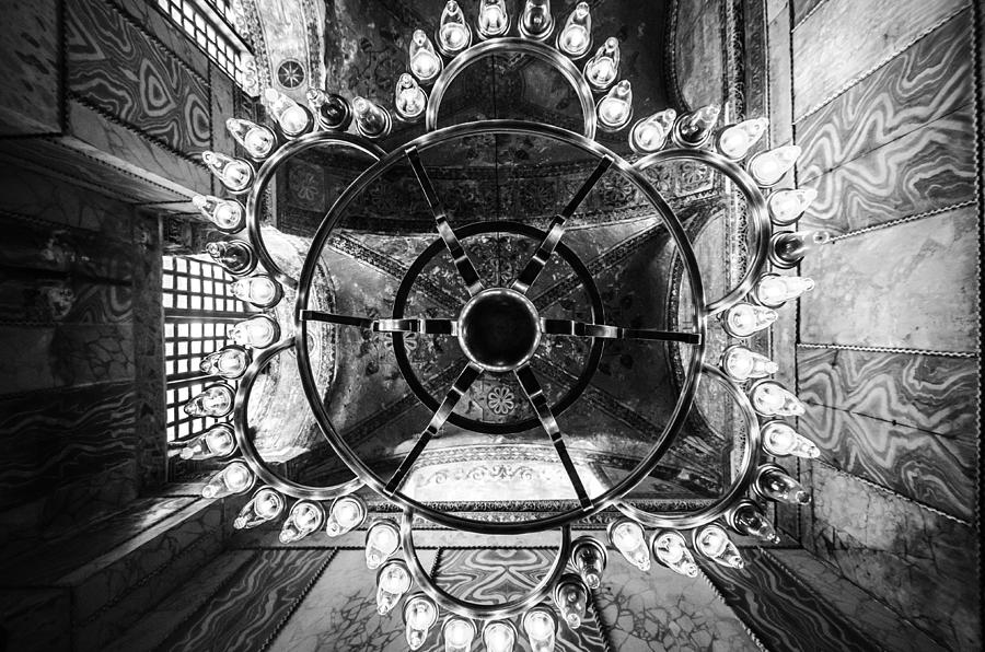 Aya Sofia Chandelier in Black and White Photograph by Anthony Doudt