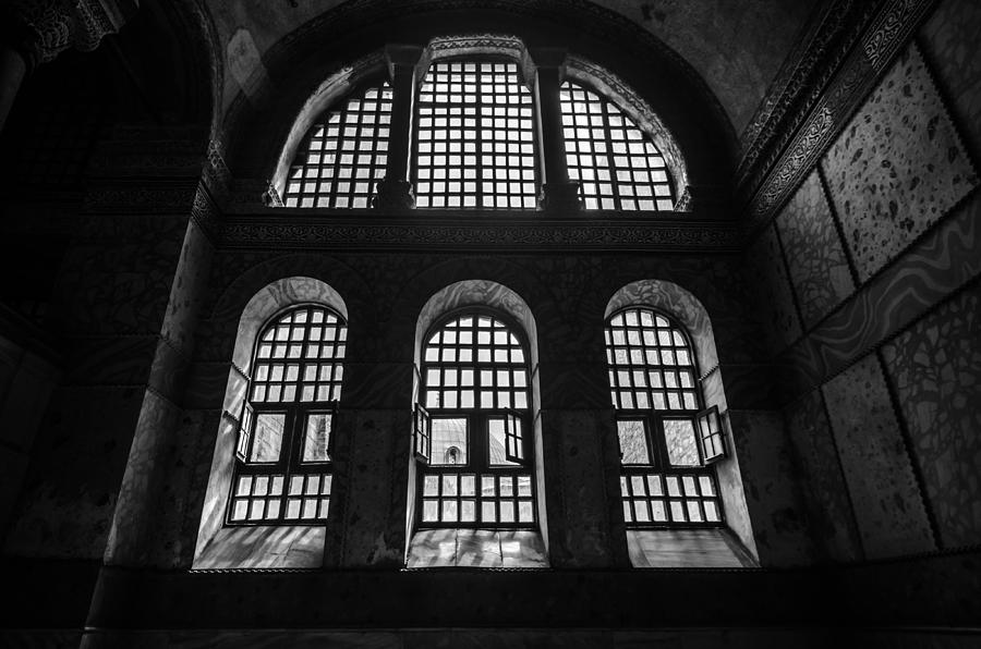 Aya Sofia Windows in Black and White Photograph by Anthony Doudt