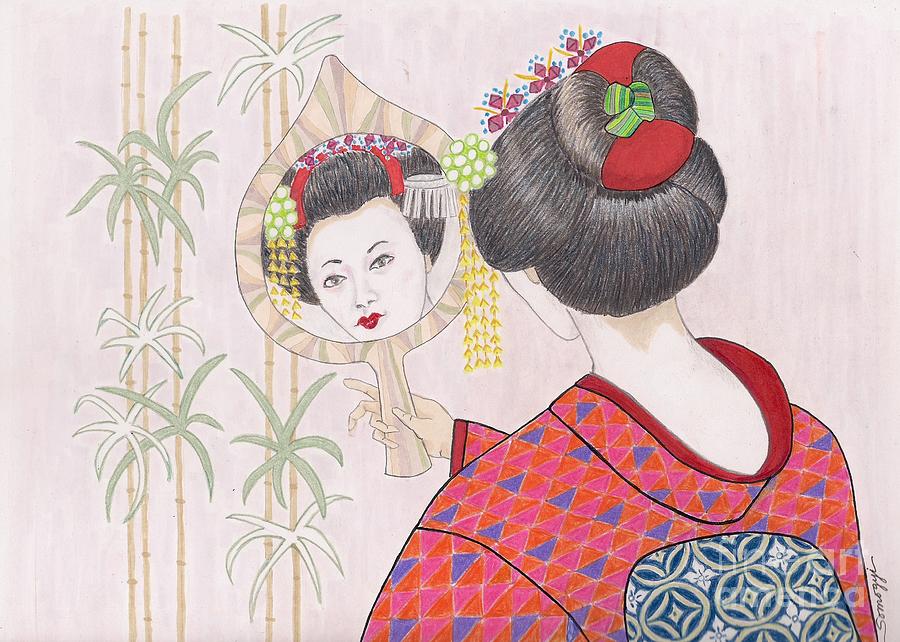 Ayano -- Portrait of Japanese Geisha Girl Drawing by Jayne Somogy