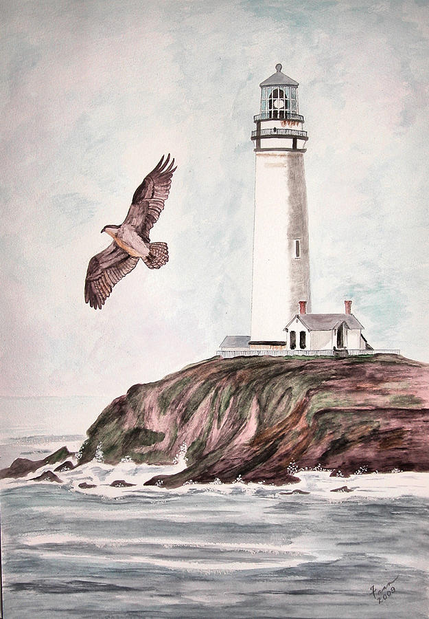 Hawk Painting - Ayjays Pigeon Point Lighthouse by Fran Hoffpauir