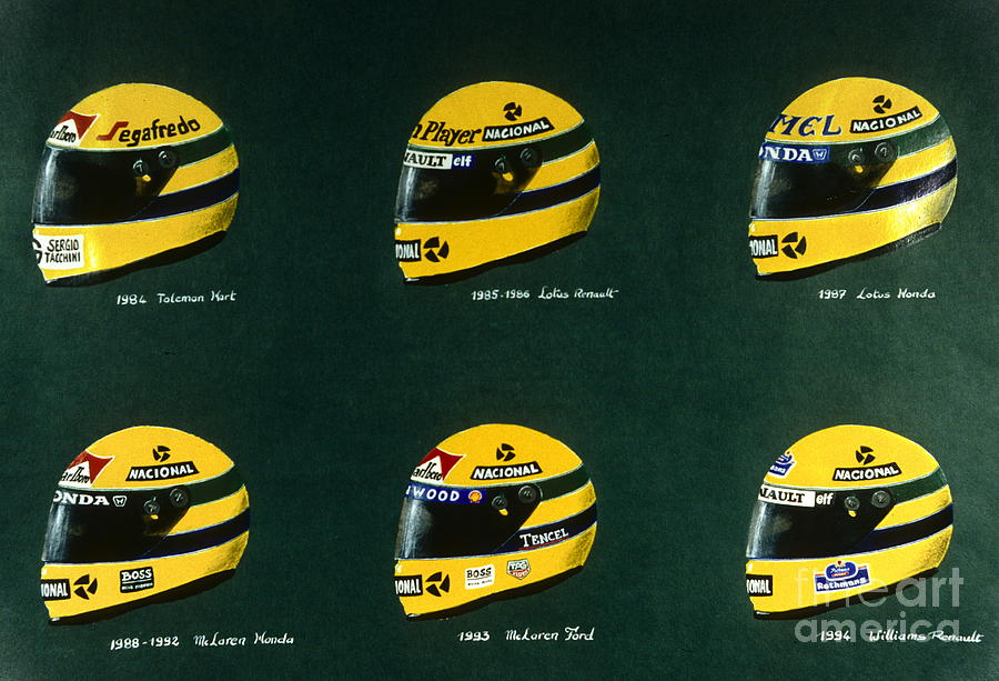 Ayrton Senna's helmets Painting by Alain BAUDOUIN ABmotorART - Fine Art America