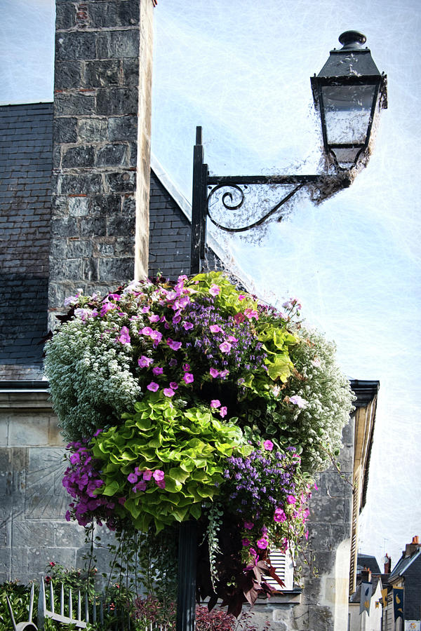 Azay-le-Rideau, Loire Valley, France Lamp and Flowers Photograph by Curt Rush
