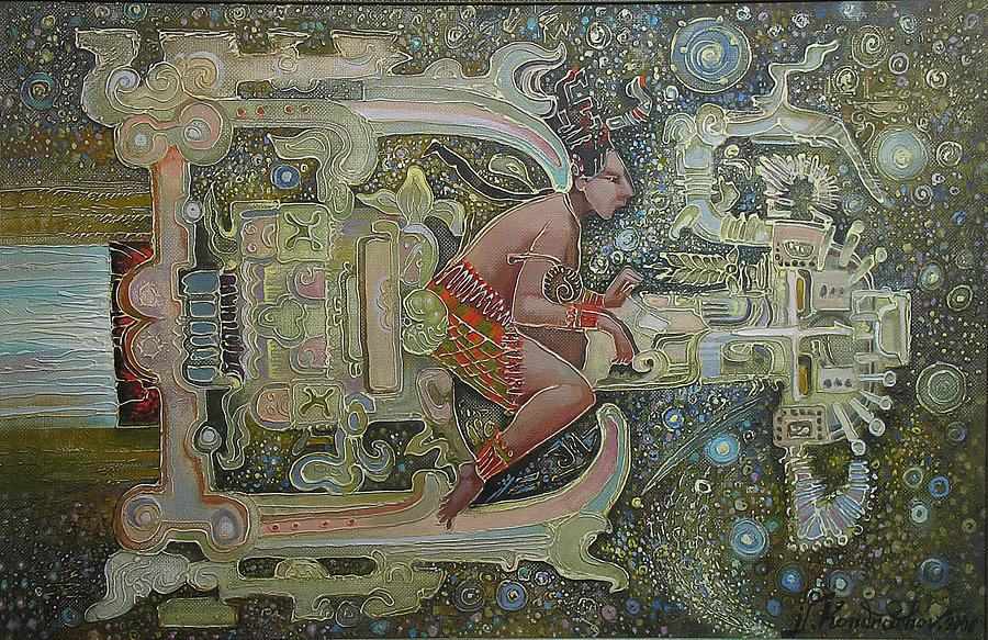 Aztec Astronaut Painting by Valentina Kondrashova
