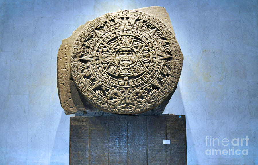 Aztec Calendar Stone Photograph - Aztec Calendar Stone by Andrew Dinh