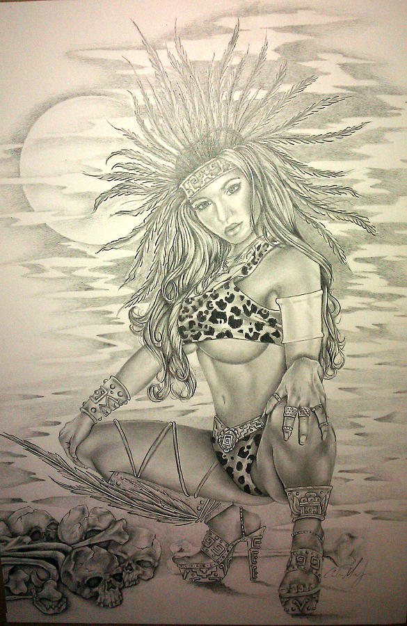 Aztec Princess Drawing by Carlos Mendoza.