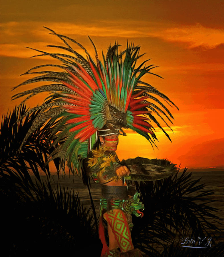 Sunset Painting - Aztec Sunset by Lola Villalobos