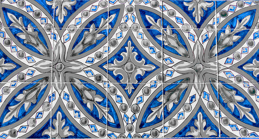 Azulejo - Blue Floral Decoration  Photograph by AM FineArtPrints