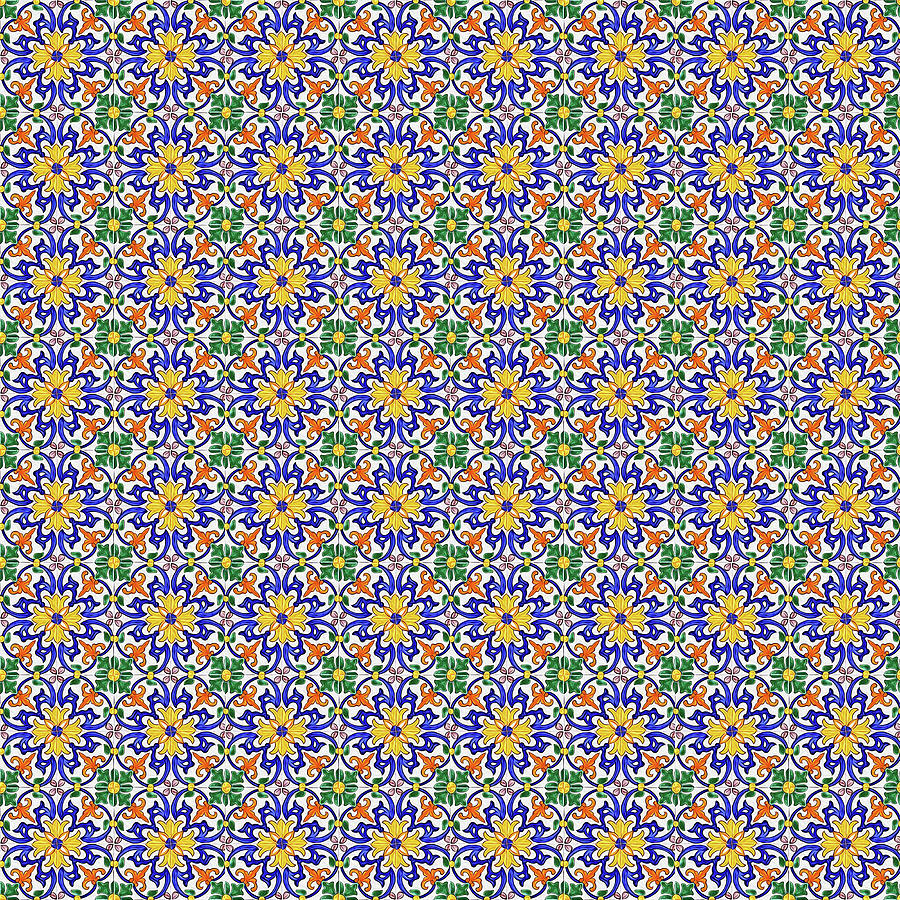 Azulejo Floral Pattern - 10 Digital Art by AM FineArtPrints