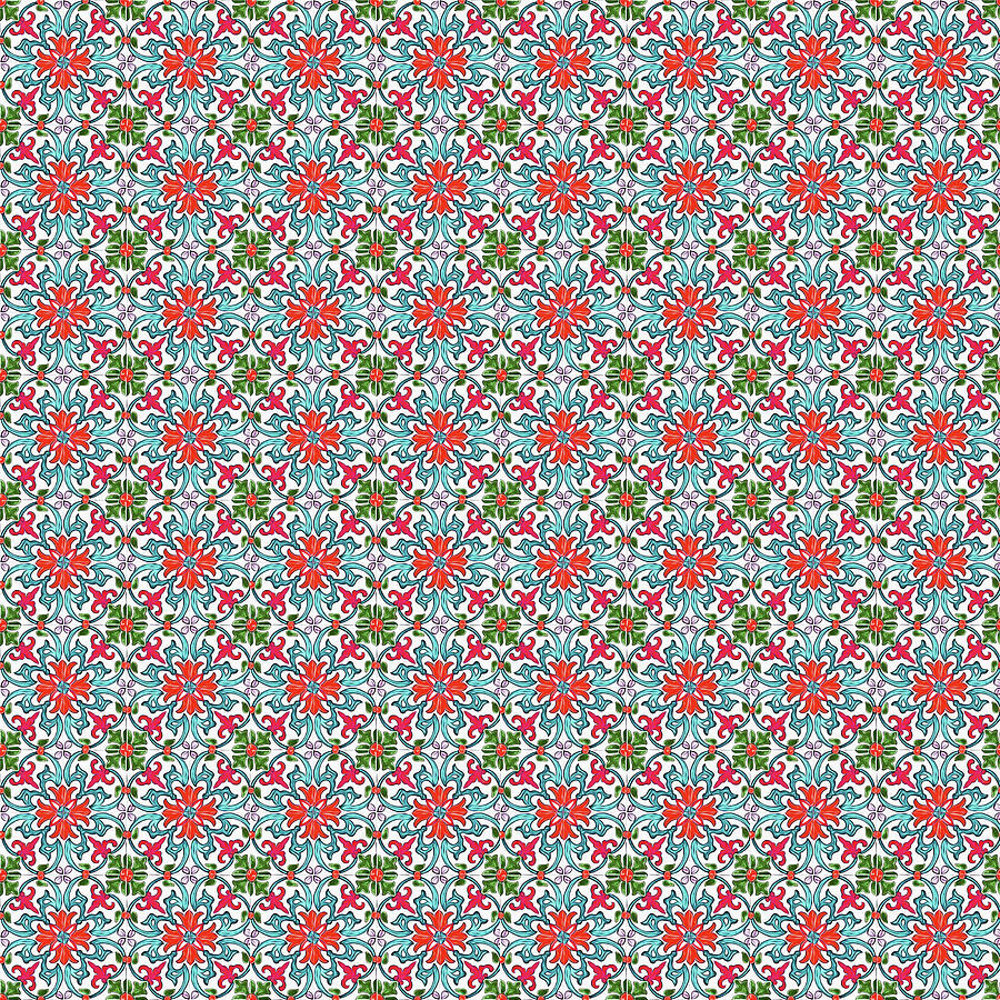 Azulejo Floral Pattern - 11 Digital Art by AM FineArtPrints