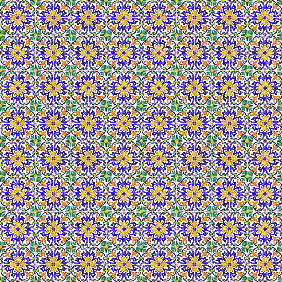 Azulejo Floral Pattern - 14 Digital Art by AM FineArtPrints