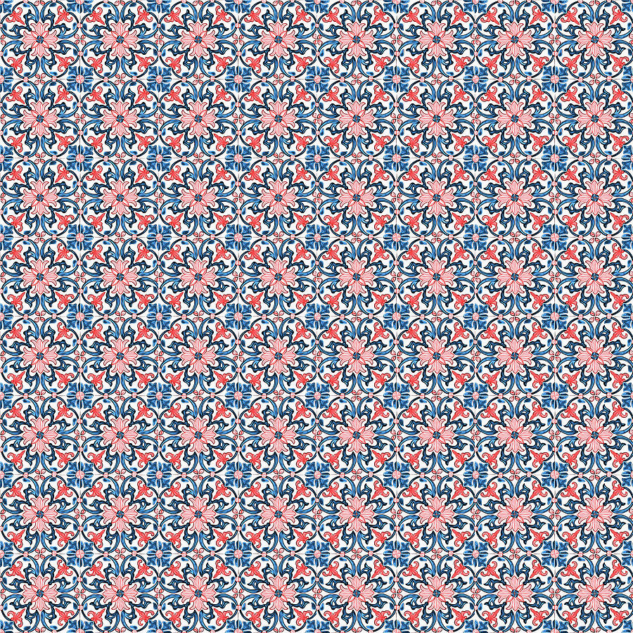 Azulejo Floral Pattern - 15 Digital Art by AM FineArtPrints