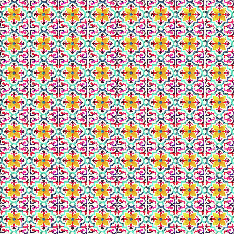Azulejo Floral Pattern - 21 Digital Art by AM FineArtPrints
