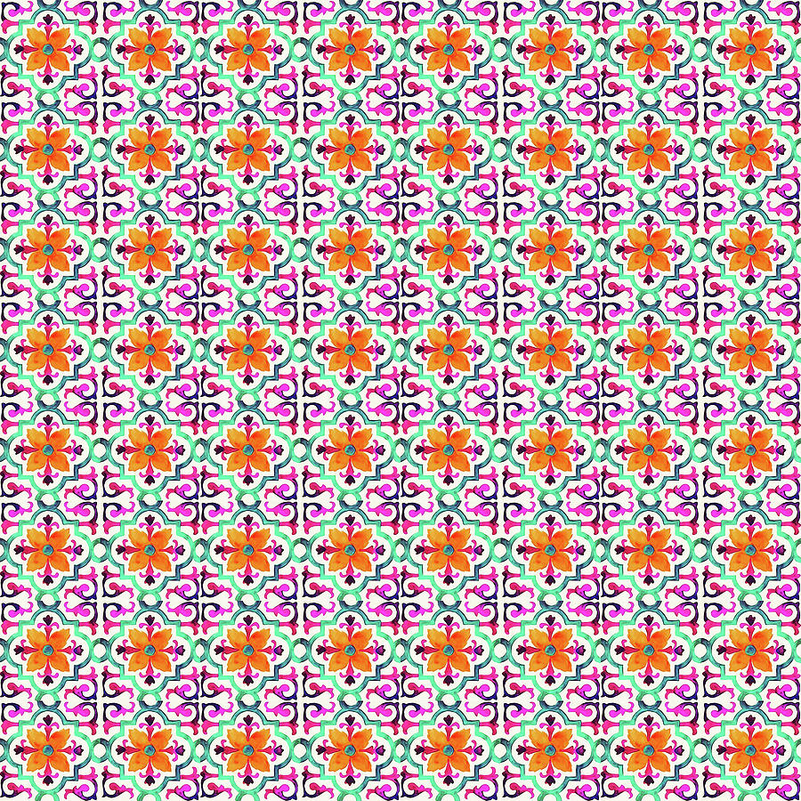 Azulejo Floral Pattern - 22 Digital Art by AM FineArtPrints