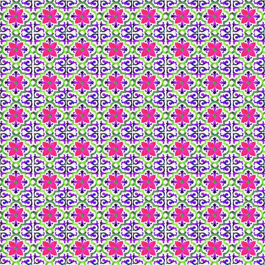 Azulejo Floral Pattern - 23 Digital Art by AM FineArtPrints