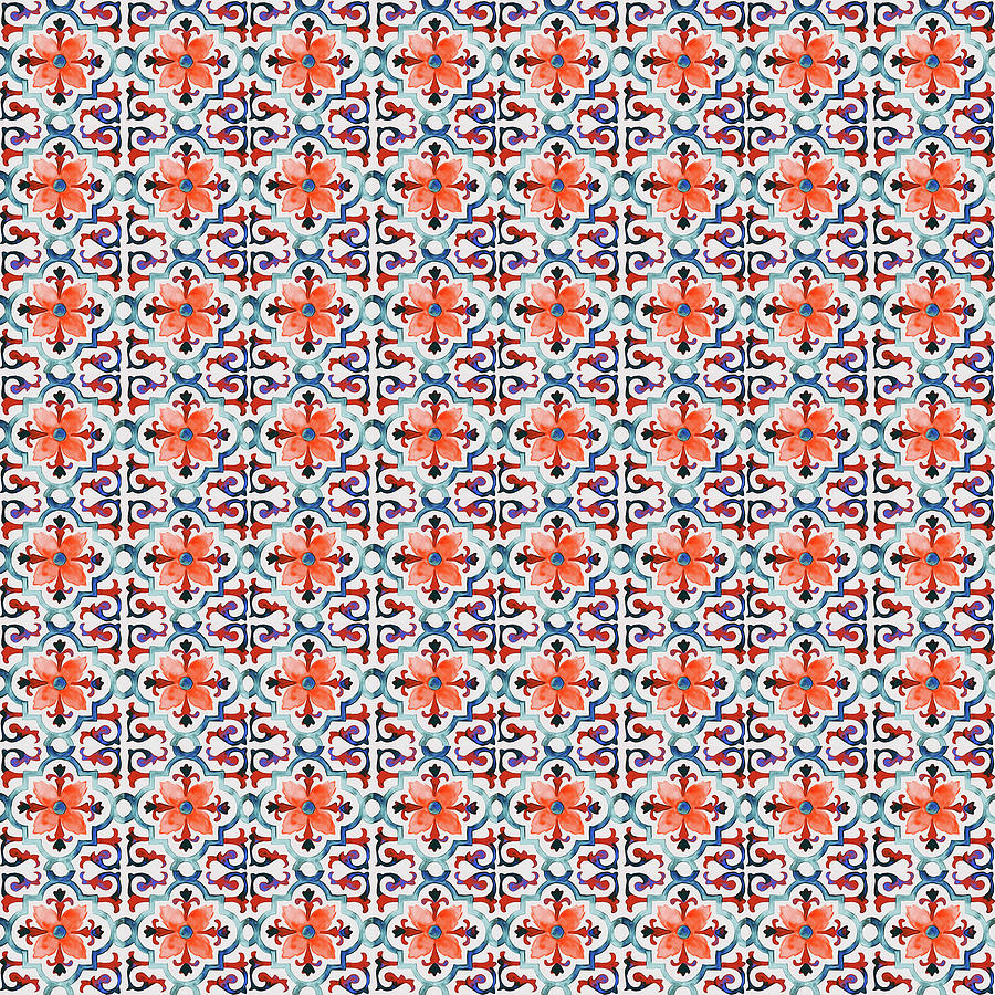 Azulejo Floral Pattern - 30 Digital Art by AM FineArtPrints