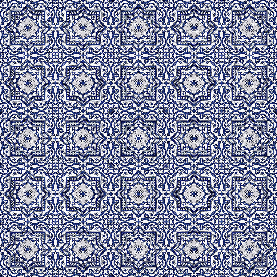 Azulejo Floral Pattern - 46  Painting by AM FineArtPrints